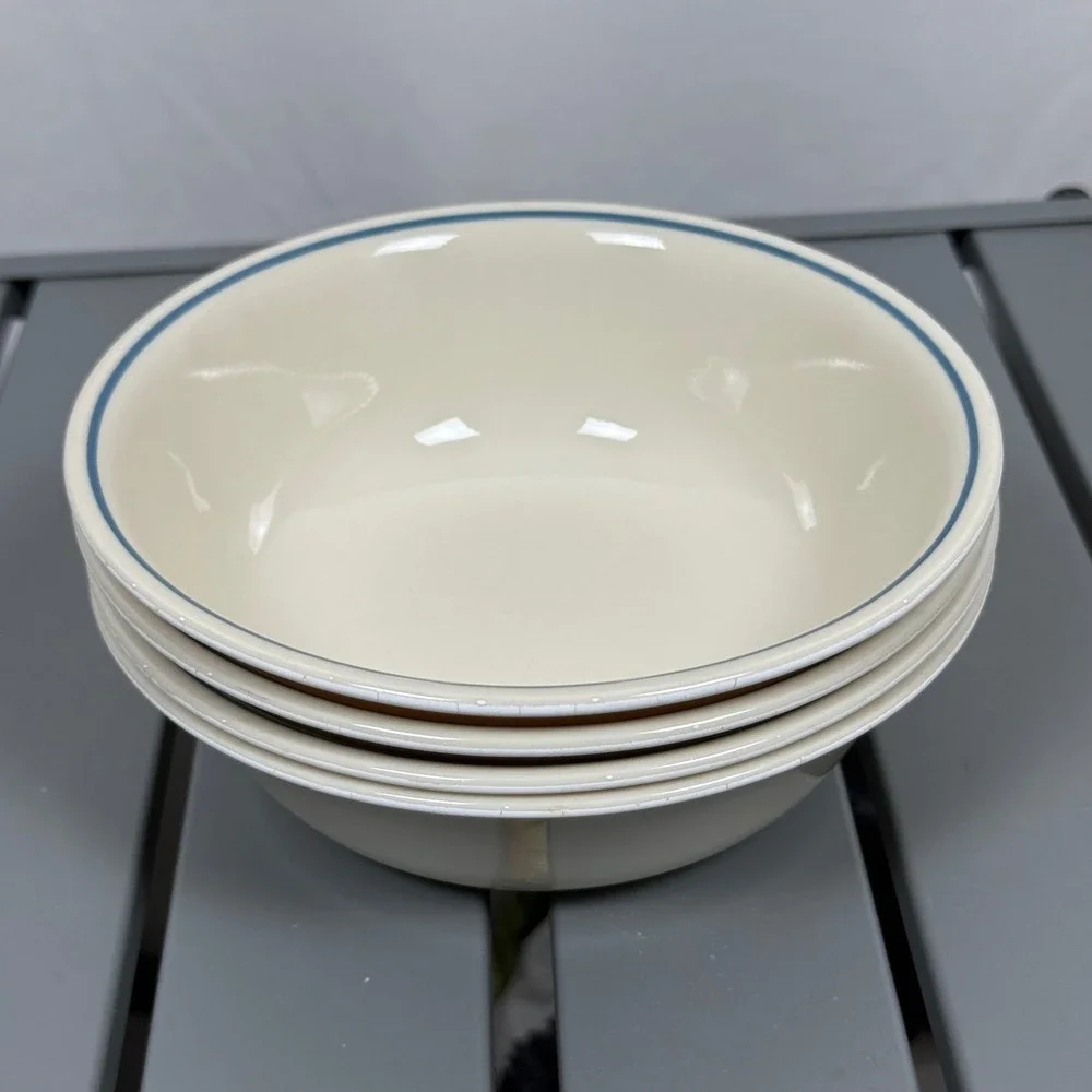 Set of 4x Corelle by Corning Morning Blue Stripe Cereal Soup Bowls Vitrelle USA